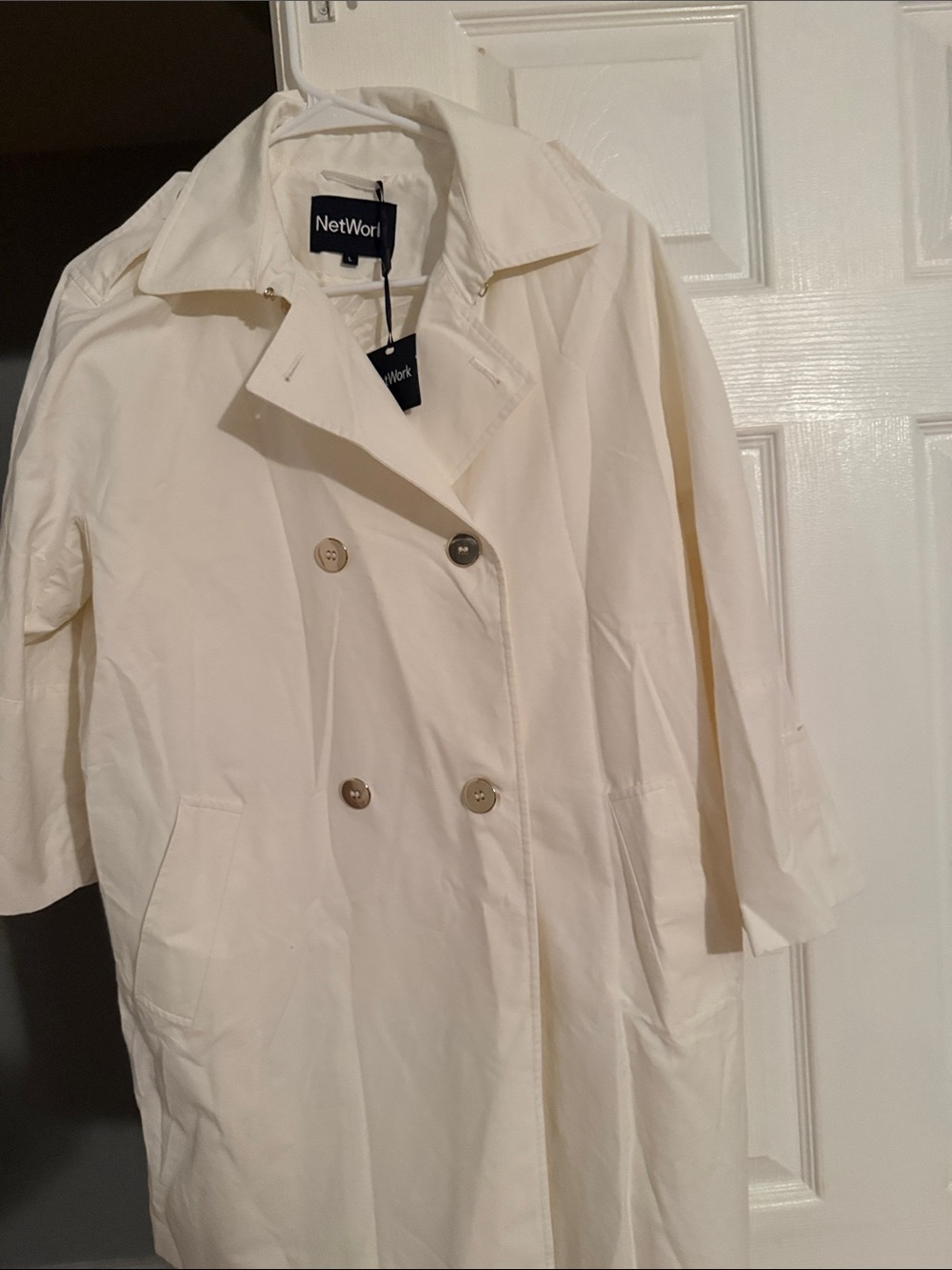 NetWork Cream Double-Breasted Trench Coat